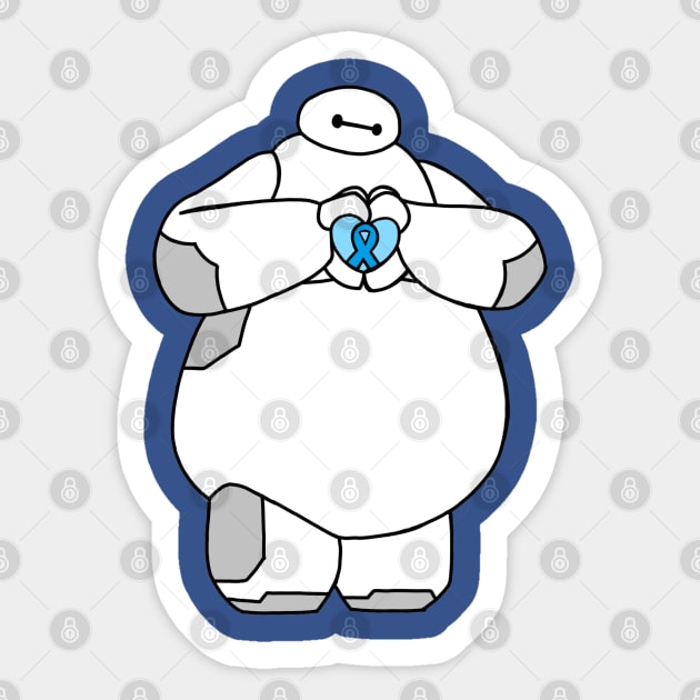Health Care Robot Holding Awareness Ribbon (Blue) Sticker by CaitlynConnor